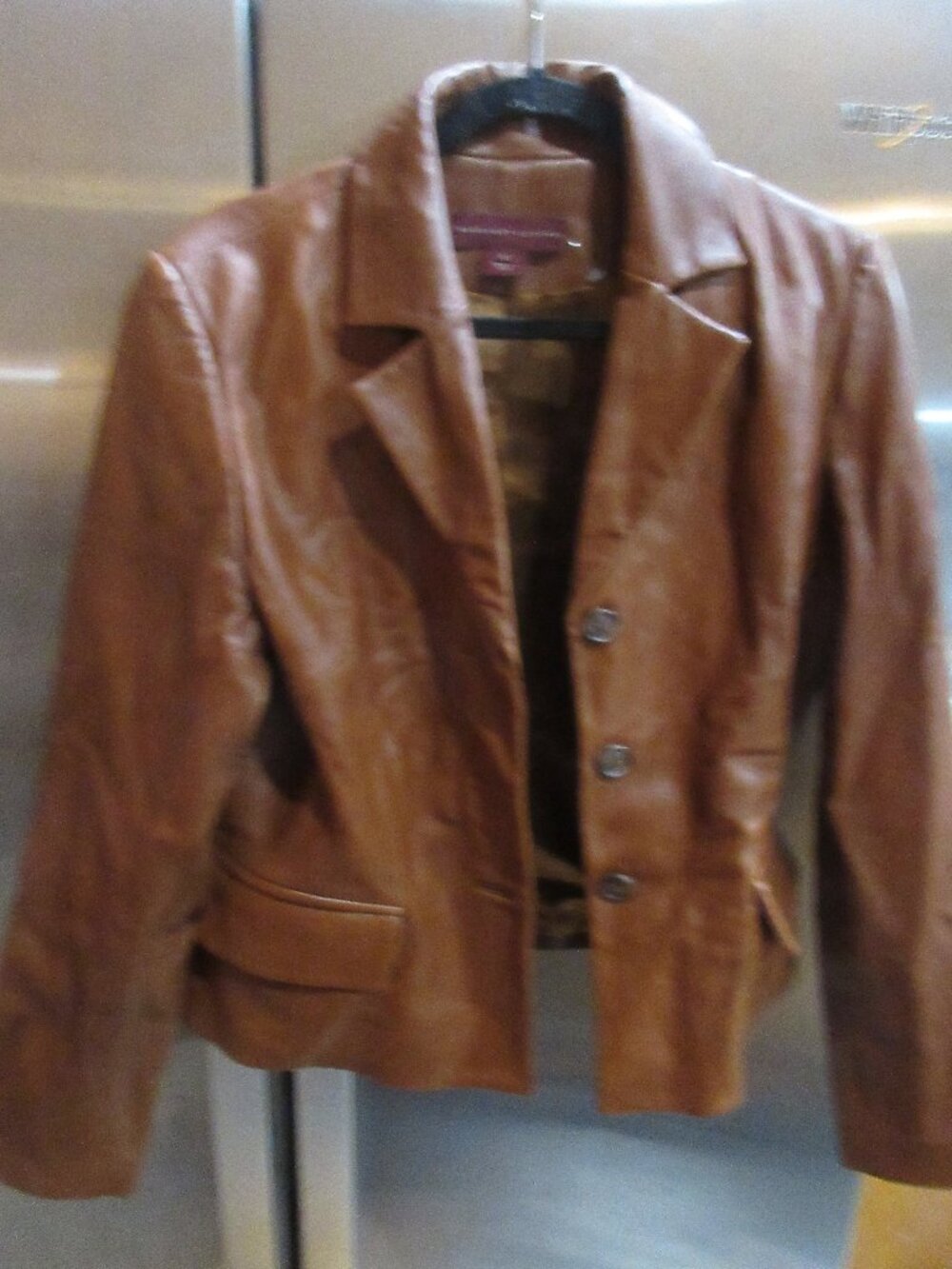 margaret godfrey vintage 3 button glove leather blazer jacket brown m 12 crop